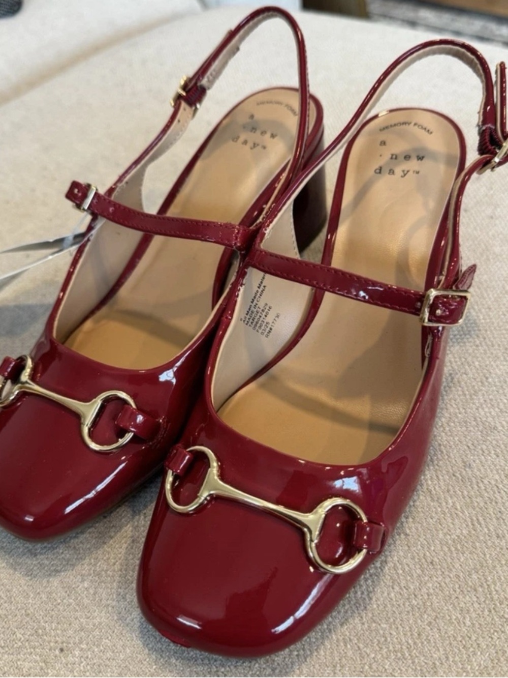 a new day Red Patent Mary Jane Slingback Heels with Gold Bit